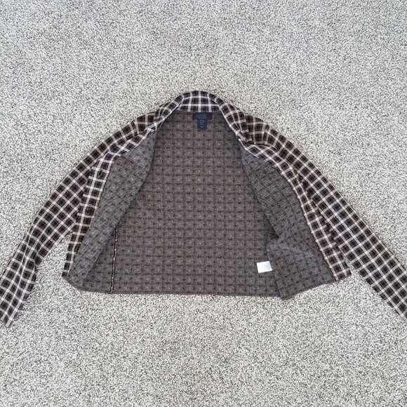 Cropped Knit Sweater Jacket Blazer Brown Plaid Rachel Roy Vintage Pocket Stretch - Picture 4 of 11